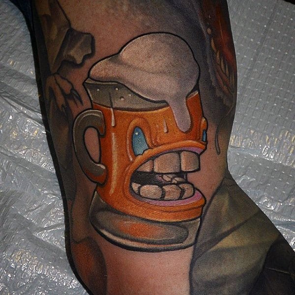 Frothing Beer Mug Tattoo Male Arms New School