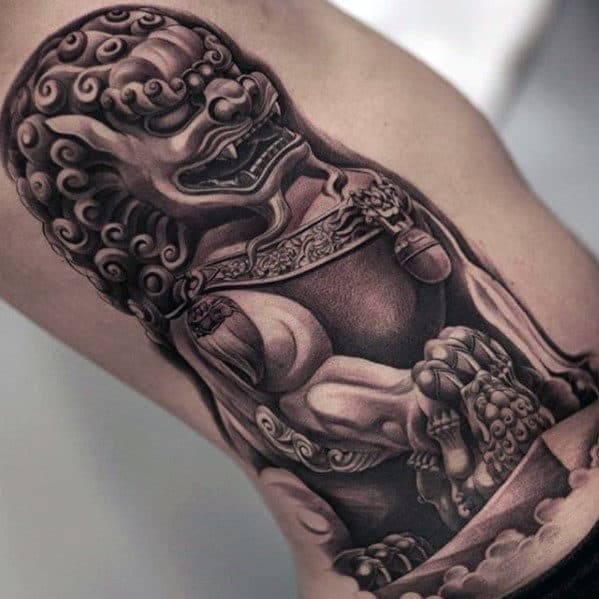 Fu Dog Guys Different 3d Rib Cage Side Tattoo Designs
