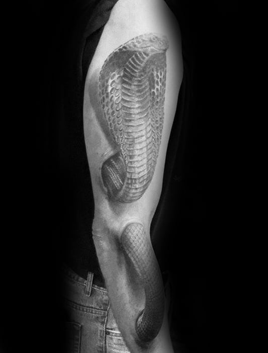 Full Arm 3d Snake Mens Tattoo Design Ideas
