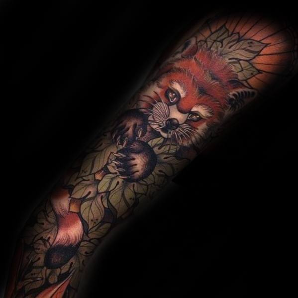 Full Arm Guys Red Panda Tattoo Design Idea Inspiration