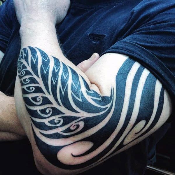 Full Arm Male Fern Tribal Black Ink Tattoo Designs