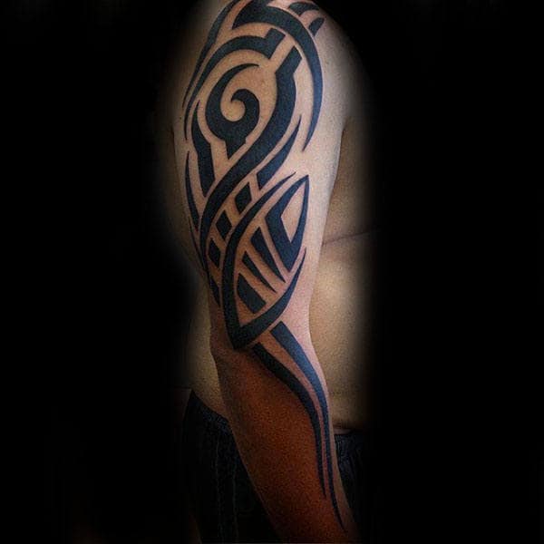 Full Arm Male Tribal Designs For Tattoos