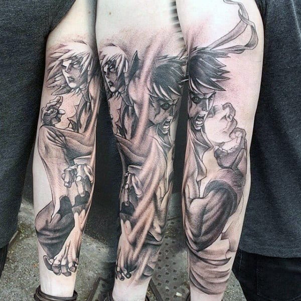 Full Arm Masculine Guys Street Fighter Tattoo Designs