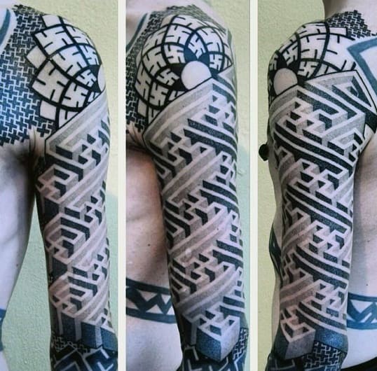 Full Arm Sleeve 3d Incredible Maze Tattoos For Men
