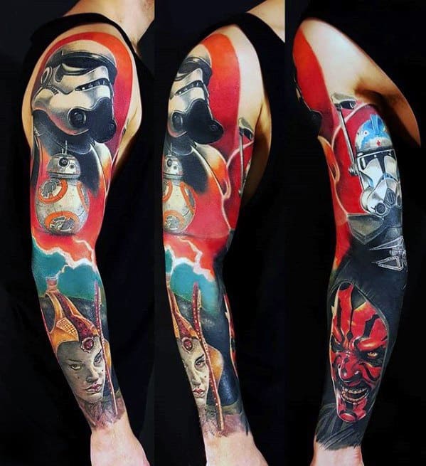 Full Arm Sleeve Darth Maul Tattoo Ideas For Gentlemen