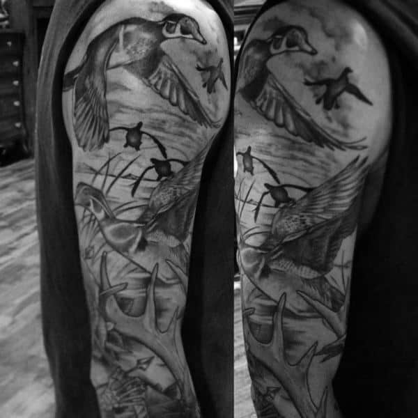 Full Arm Sleeve Guys Antler Tattoos