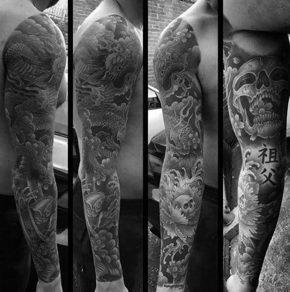 Full Arm Sleeve Guys Cool Unique Skull Tattoo Designs