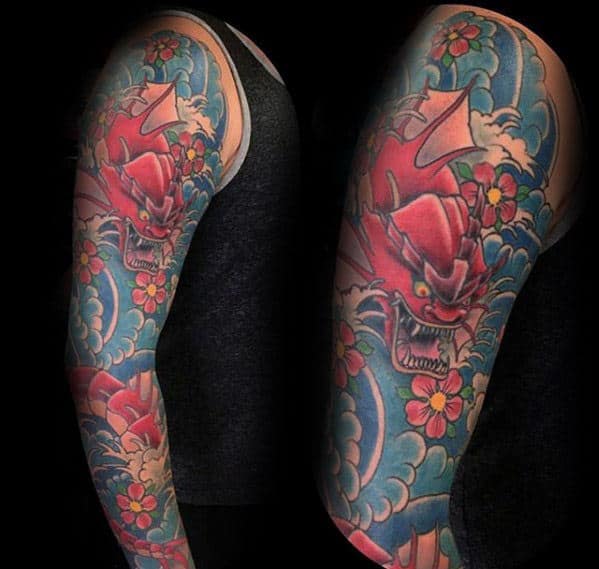 Full Arm Sleeve Gyarados Themed Tattoos For Guys