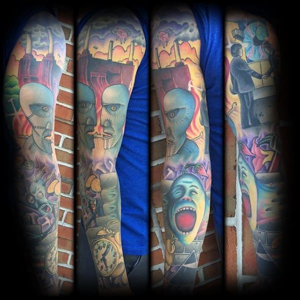 Full Arm Sleeve Male Cool Pink Floyd Tattoo Ideas