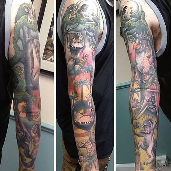 Full Arm Sleeve Manly Where The Wild Things Are Mens Tattoos
