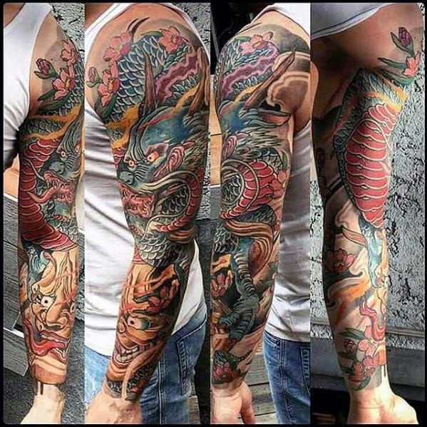 Full Arm Sleeve Mens Dragon Tattoo Designs