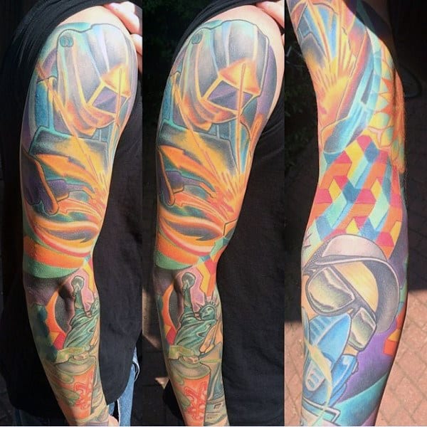 Full Arm Sleeve Mens Welding Tattoos