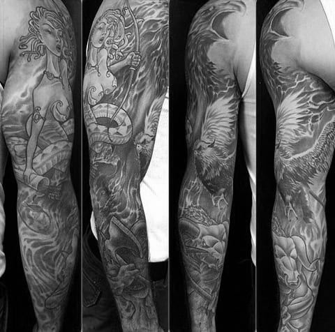 Full Arm Sleeve Minotaur Guys Tattoos