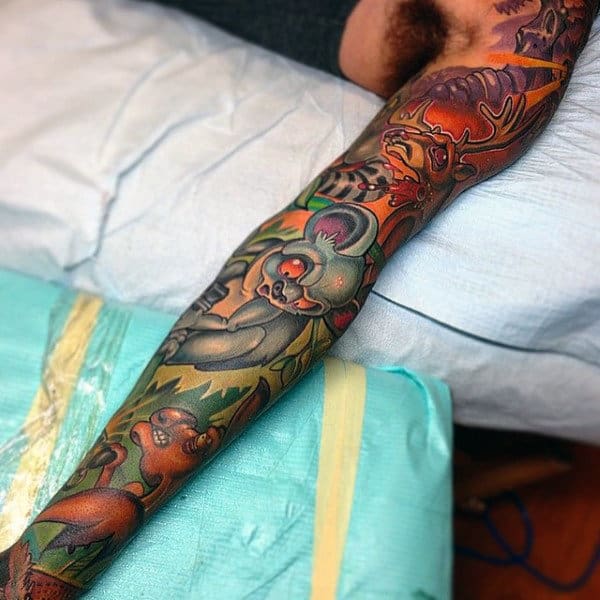 Full Arm Sleeve New School Mens Koala Tattoo Designs