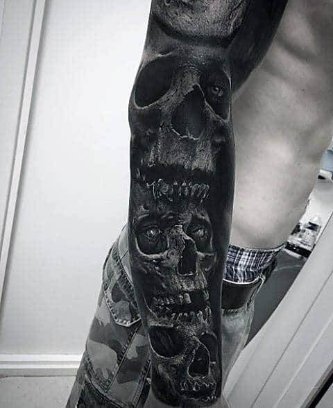 Full Arm Sleeve Of Skulls Mens Realistic Tattoo Designs