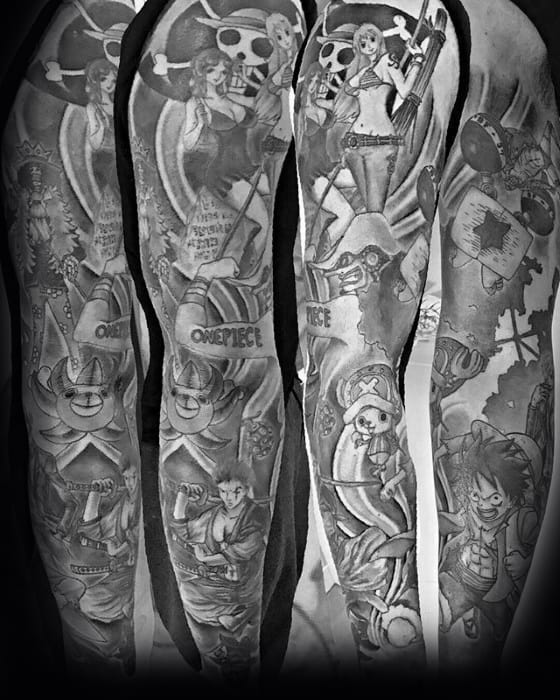 Full Arm Sleeve Shaded One Piece Tattoo Ideas For Gentlemen