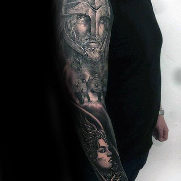Full Arm Sleeve Valkyrie Guys Tattoo Designs