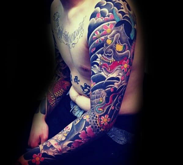 Full Arm Themed Japanese Snake Tattoo Designs For Guys