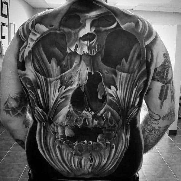 Full Back 3d Great Male Skull Ornate Tattoo Designs