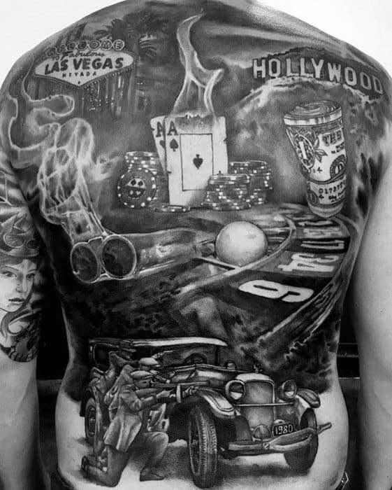 Full Back 3d Male Cool Poker Chip Tattoo Ideas