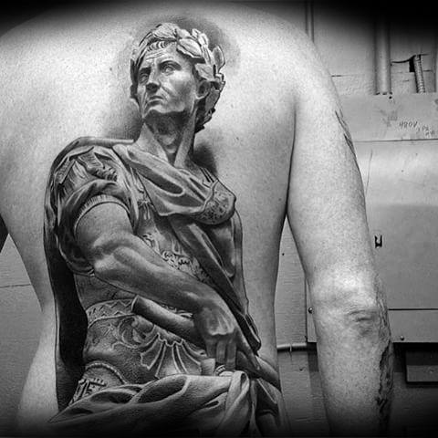 Full Back 3d Manly Roman Statue Tattoo Design Ideas For Men
