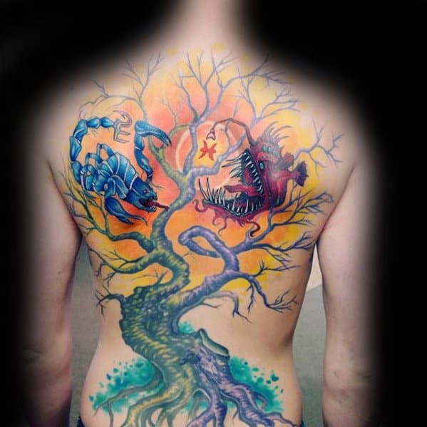 Full Back Angler Fish Tattoos Guys