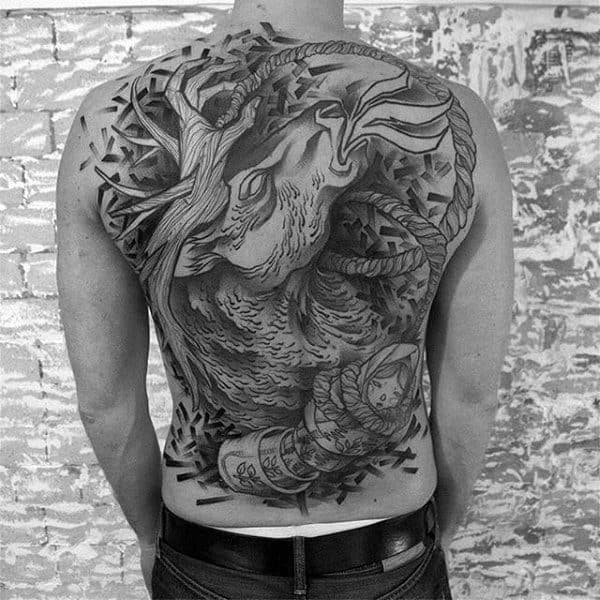 Full Back Animal Horse Tattoo On Man