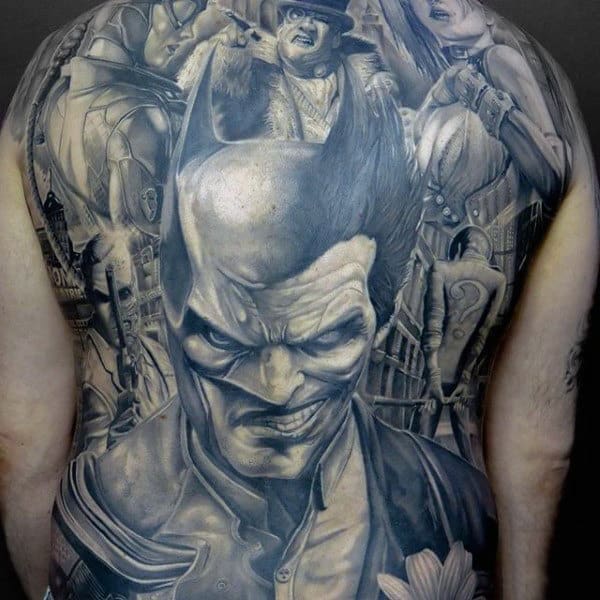 Full Back Batman Themed Mens Tattoo Ideas
