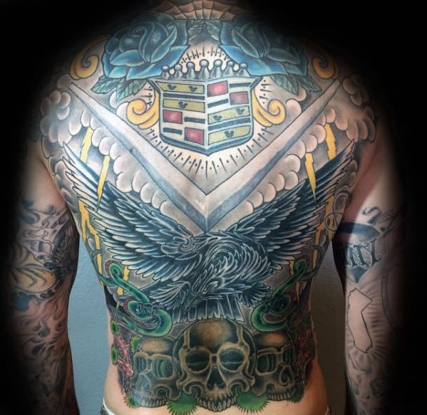 Full Back Cadillac Logo Mens Tattoos
