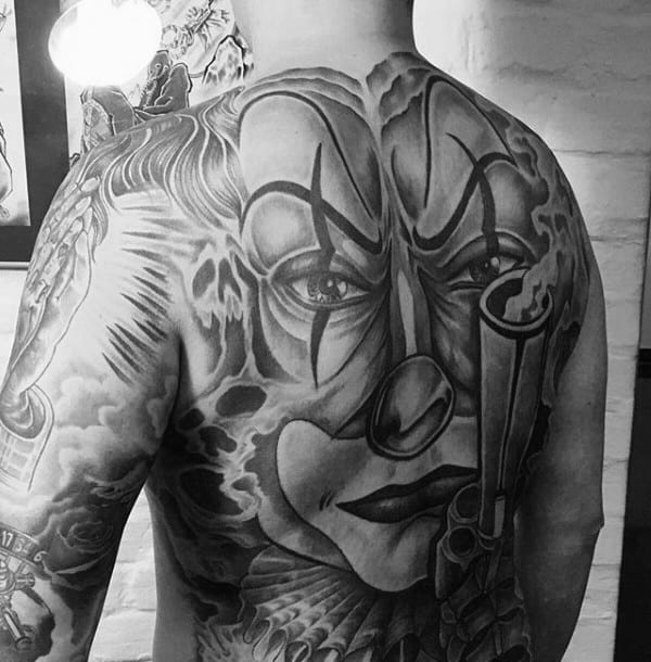 Full Back Chicano Mens Female Clown Tattoo Designs