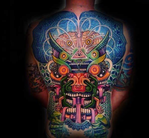 Full Back Colorful Mens Cool Consciousness Tattoo Ideas