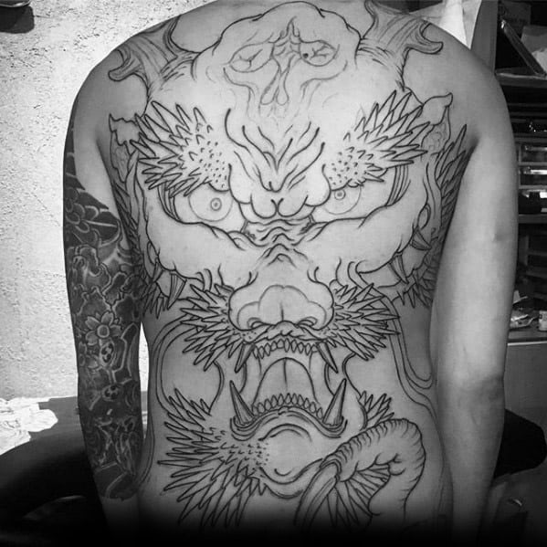 Full Back Creative Dragon Skull Tattoos For Men
