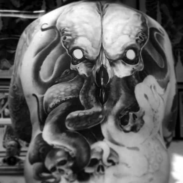 Full Back Cthulhu Tattoo On Man