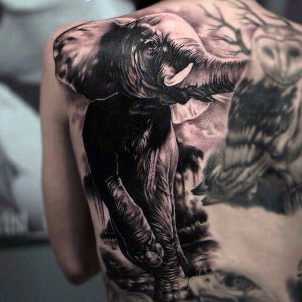 Full Back Elephant Animal Male Tattoos