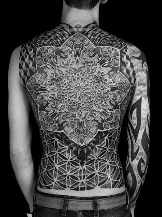 Full Back Flower Of Life Factal Mens Tattoo Design