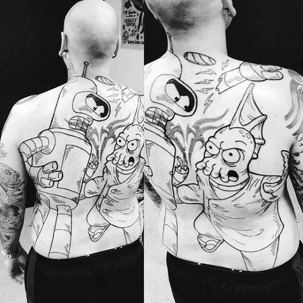 Full Back Futurama Bender And Doctor Zoidberg Tattoo Designs