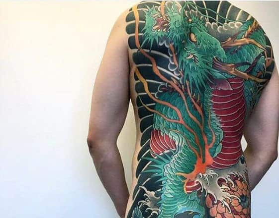 full-back-green-and-red-dragon-male-traditional-japanese-tattoos