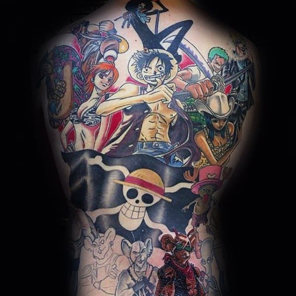 Full Back Guys Tattoo Ideas One Piece Themed Anime Designs