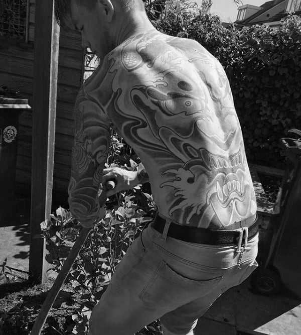 Full Back Hannya Mask Tattoo On Guy
