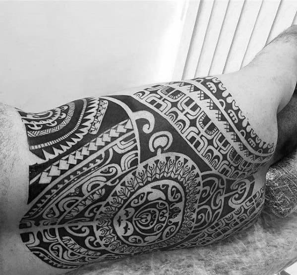 Full Back Hawaiian Themed Tribal Great Male Tattoo Ideas