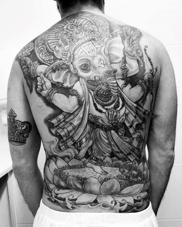 Full Back Hinduism God Ganesha Mens Tattoo Ideas