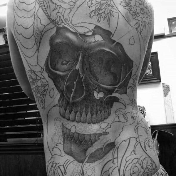 Full Back Laughing Skull Guys Japanese Tattoos
