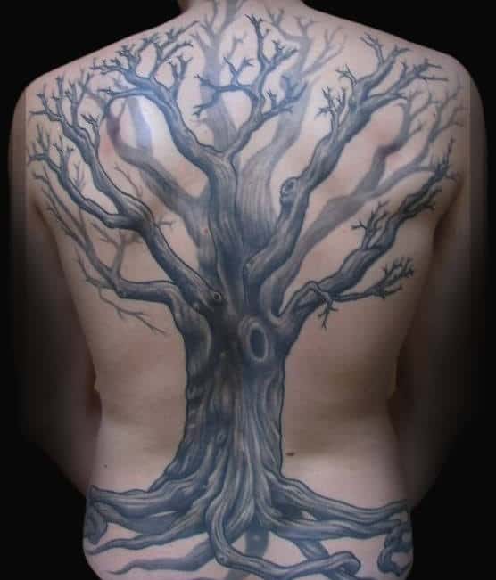 Full Back Male Oak Tree Tattoo Idea Designs