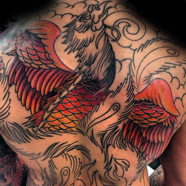 Full Back Male Phoenix Japanese Tattoo Ideas