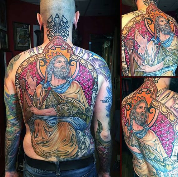 Full Back Male Stained Glass Tattoos