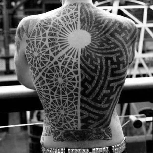 Full Back Mens Awesome Maze Tattoo Ideas