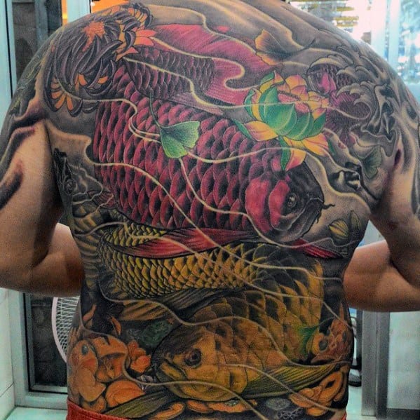 Full Back Mens Cool Arowana Tattoo Ideas