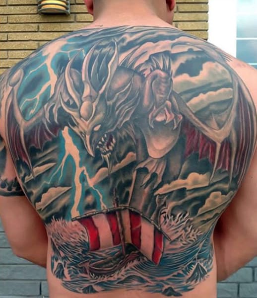 Full Back Mens Lightning Tattoo Designs