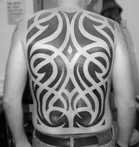Full Back Mens Tribal Tattoo Designs With Negative Space Ideas