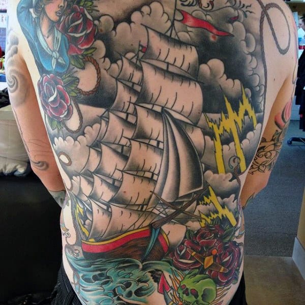 Full Back Nautical Mens Ship Tattoos